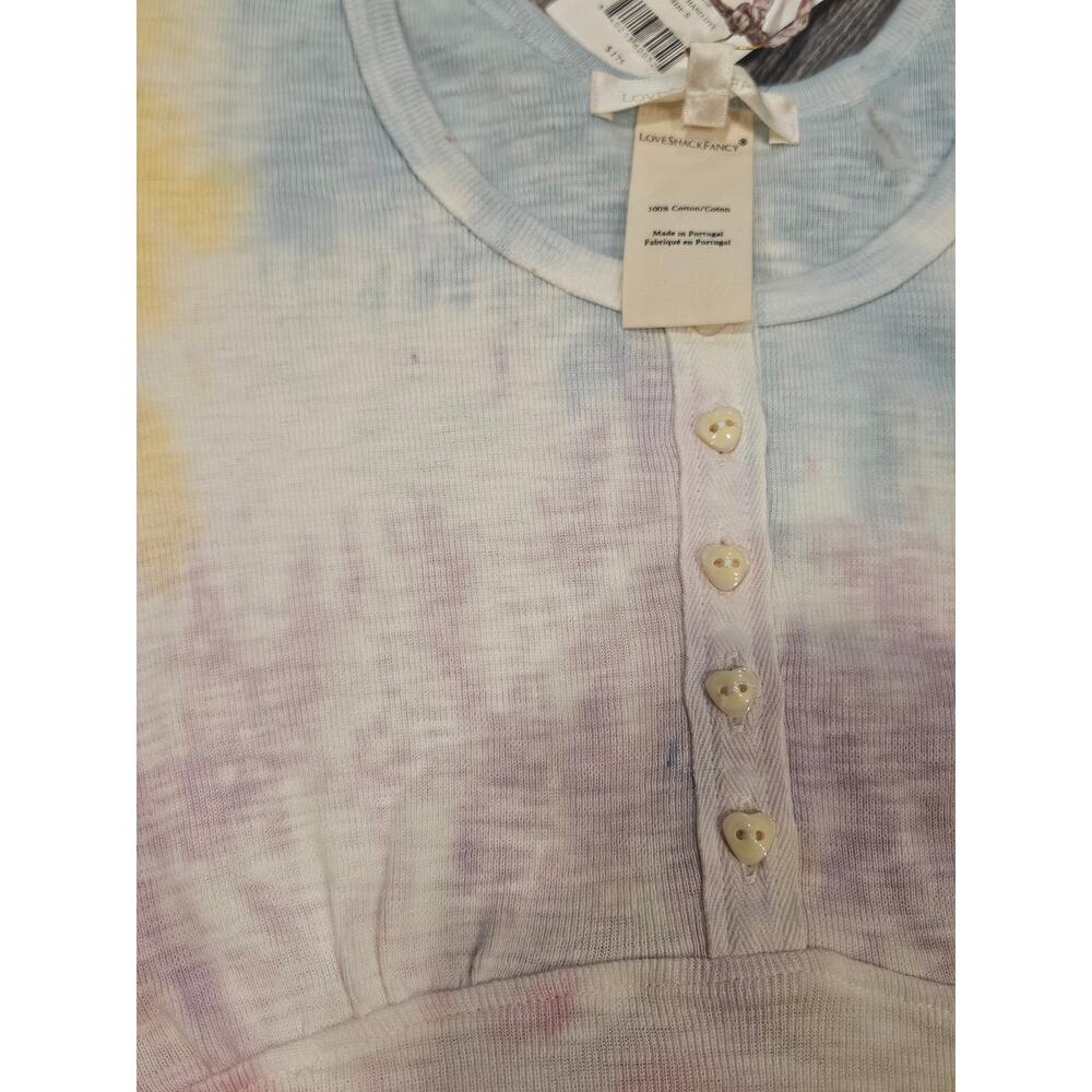 Love shack fancy aeris babydoll top womens small tiedye henley coquette pastel - Picture 9 of 9
